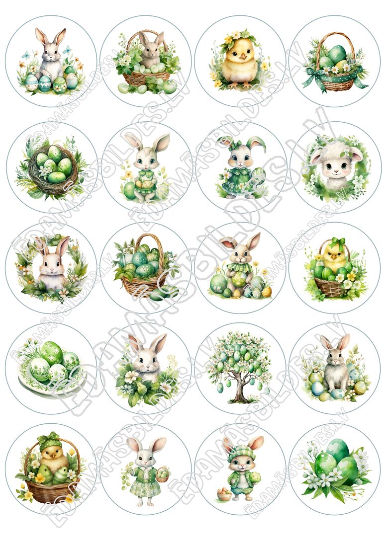 Cukura papīrs ar apdruku "Lieldienas Nr. 2", aplīši 5 cm